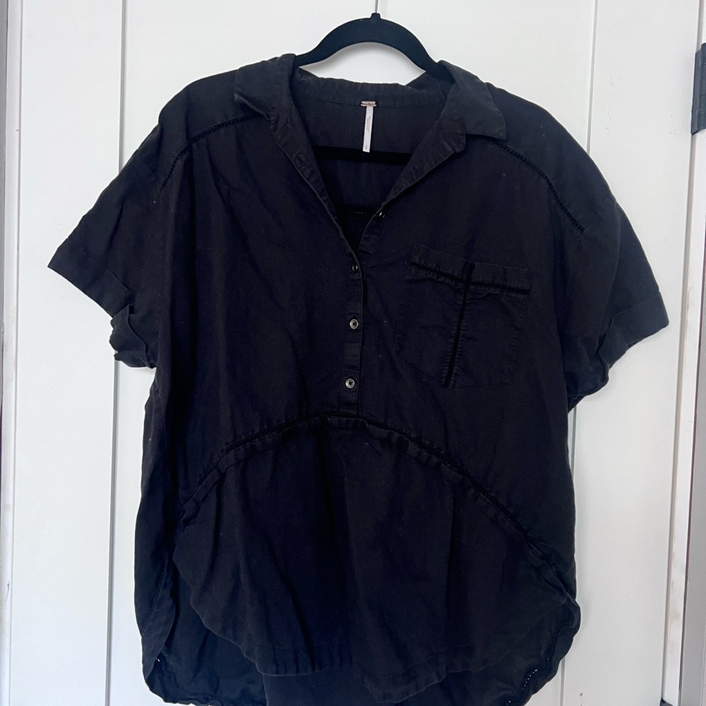 Free People Black Short Sleeve Top